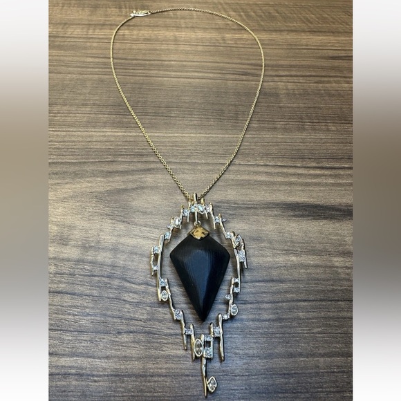 Alexis Bittar Black Lucite w/Crystals Pendant Necklace in Gold